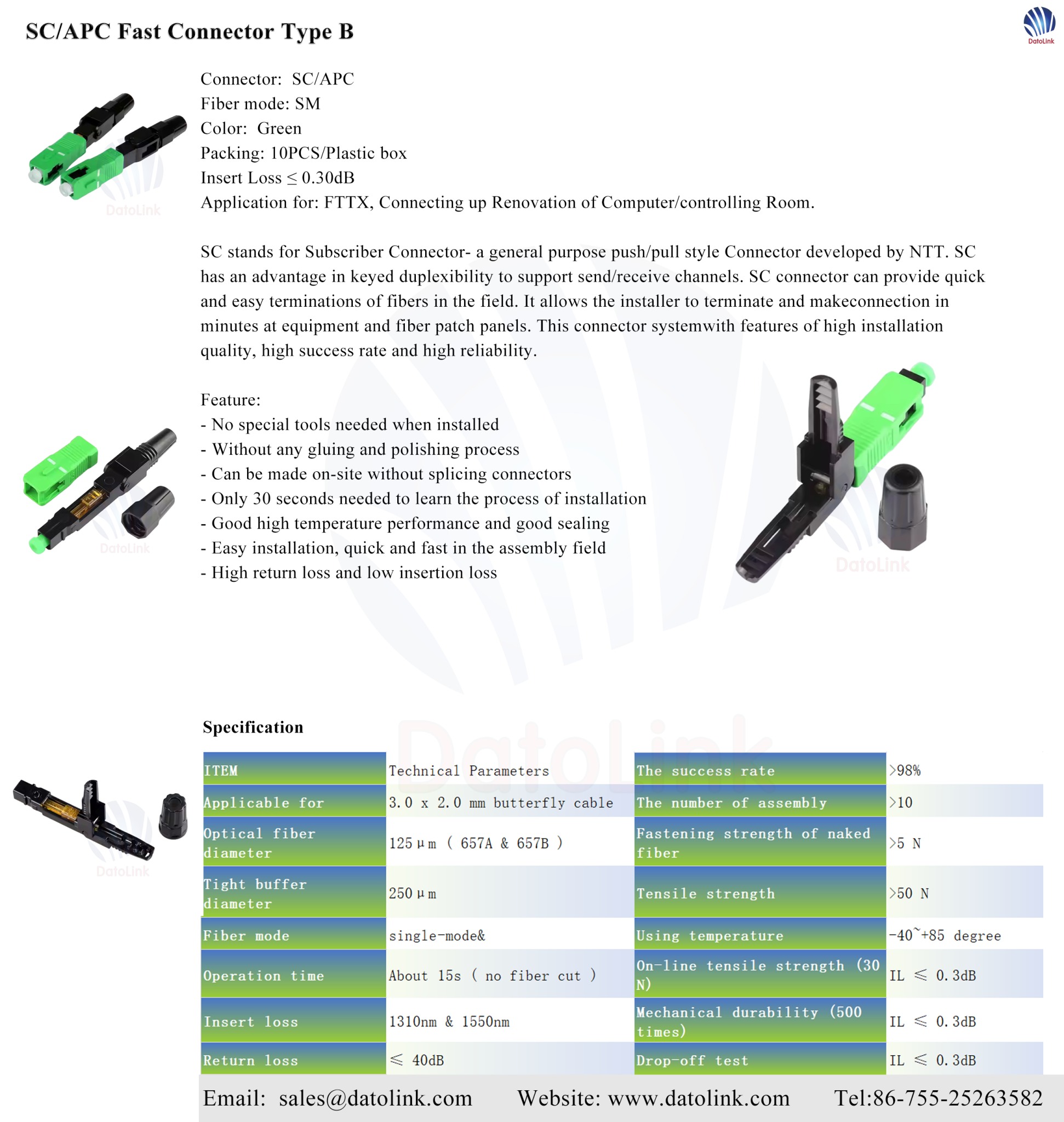SC/APC Fast Connector Type B