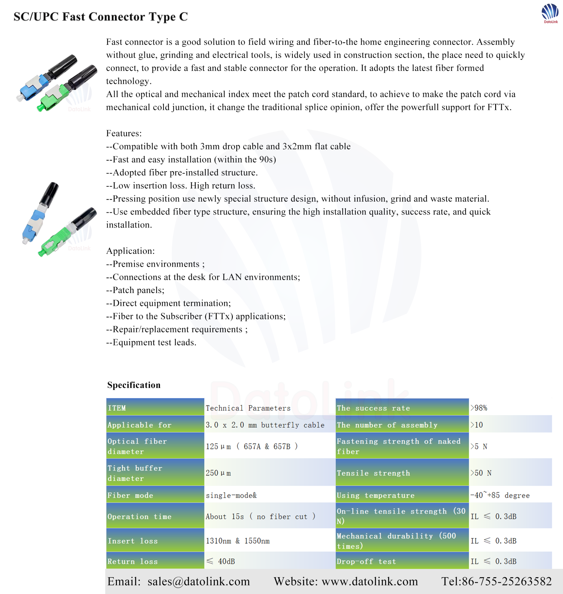 SC/UPC Fast Connector Type C