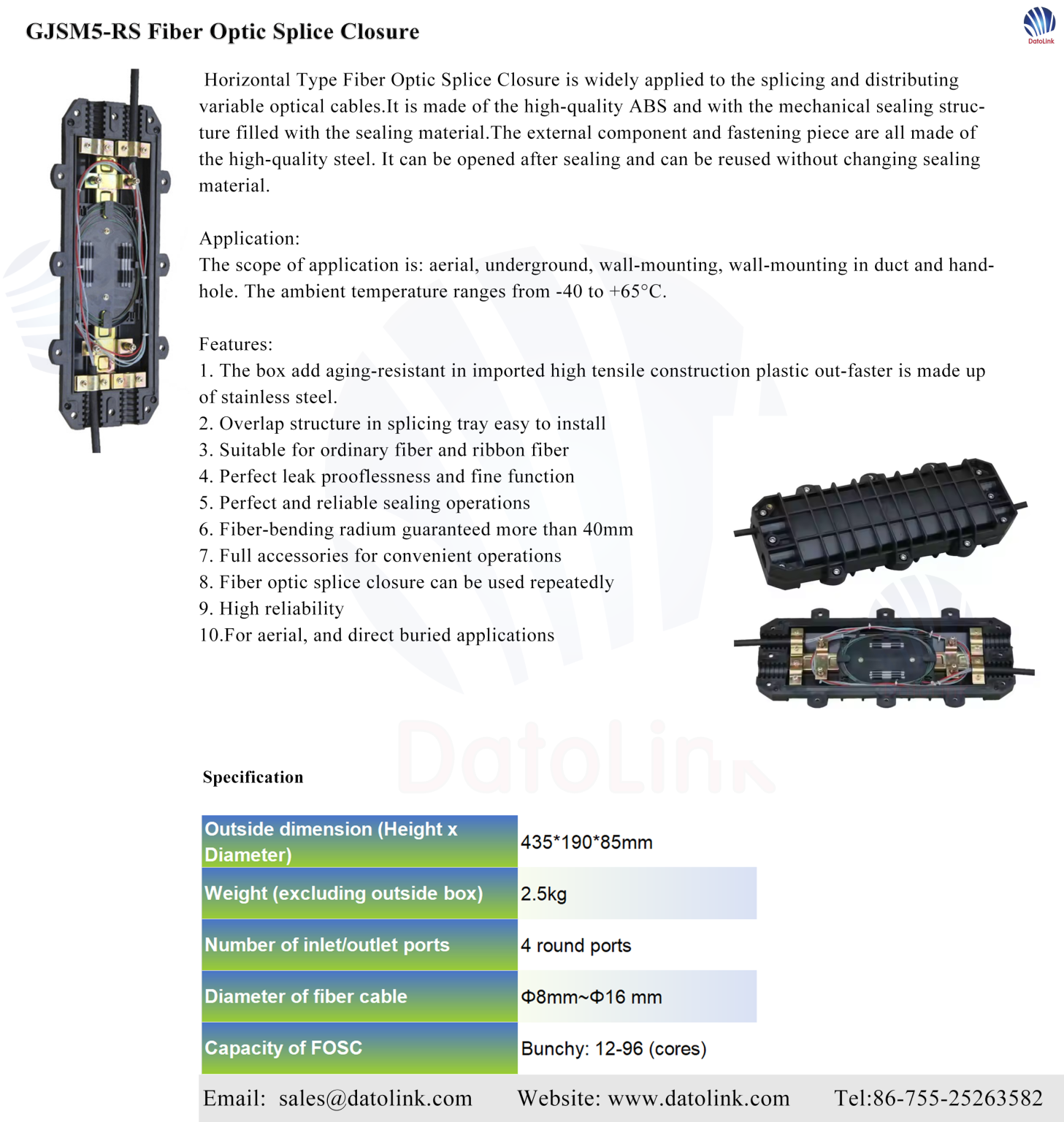 Horizontal Splice GPJ-(04)1 Horizontal Type Fiber Optic Splice Closure