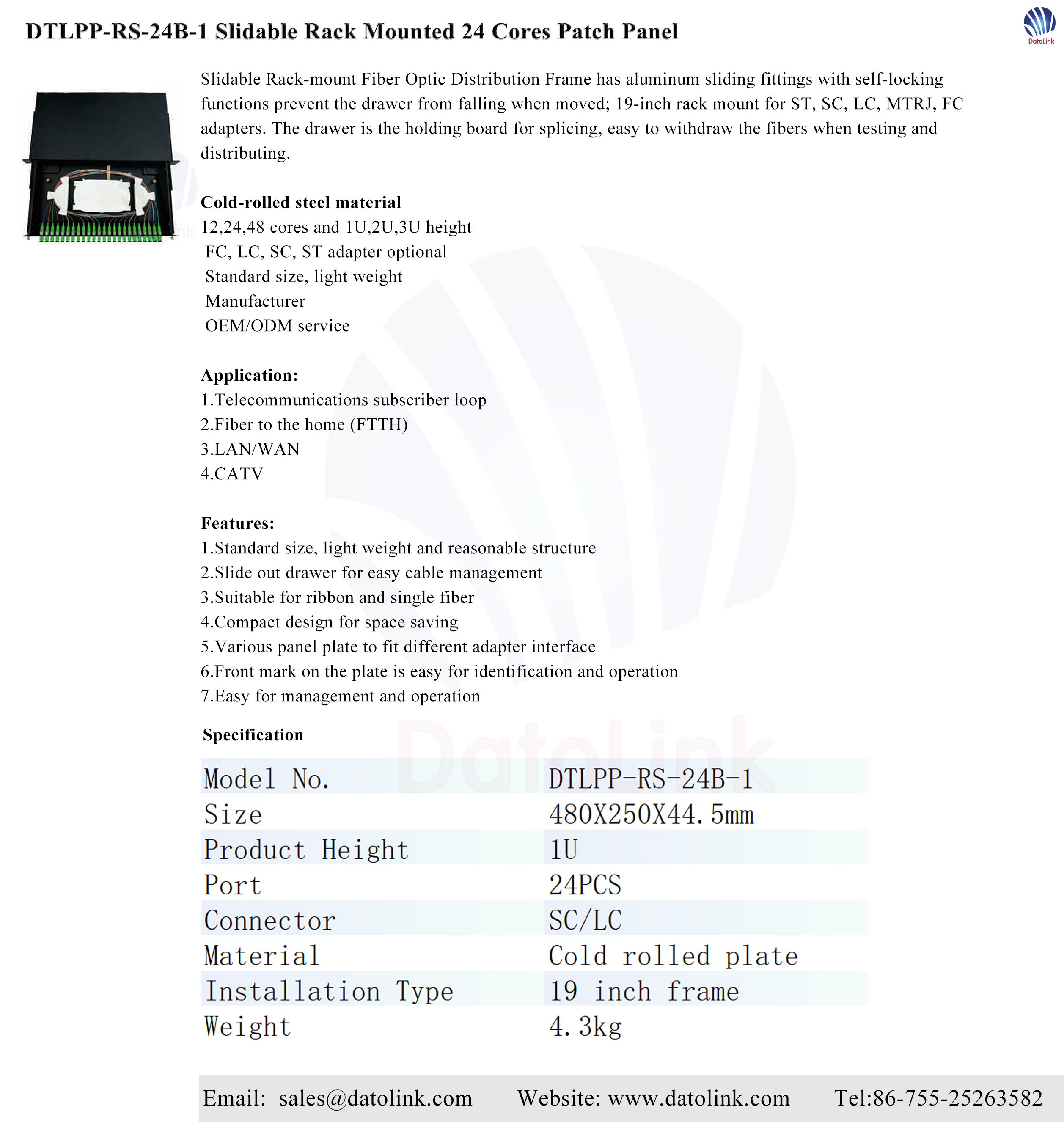 DTLPP-RS-24B Slidable Patch Panel